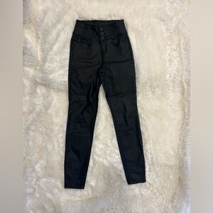 High Waist Black Coated Jeans